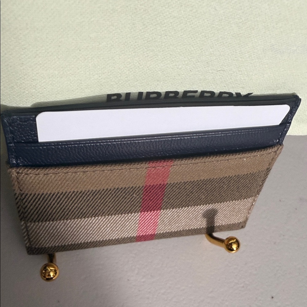 NEW $260 Burberry Beige and Red Check Card Holder nova check DARK NAVY BLUE - Picture 7 of 7